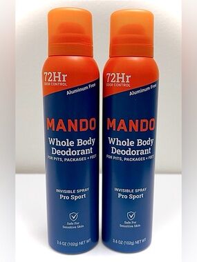 2-Mando Whole Body Deodorant Spray for Men  Aluminum Free NEW 2-pack